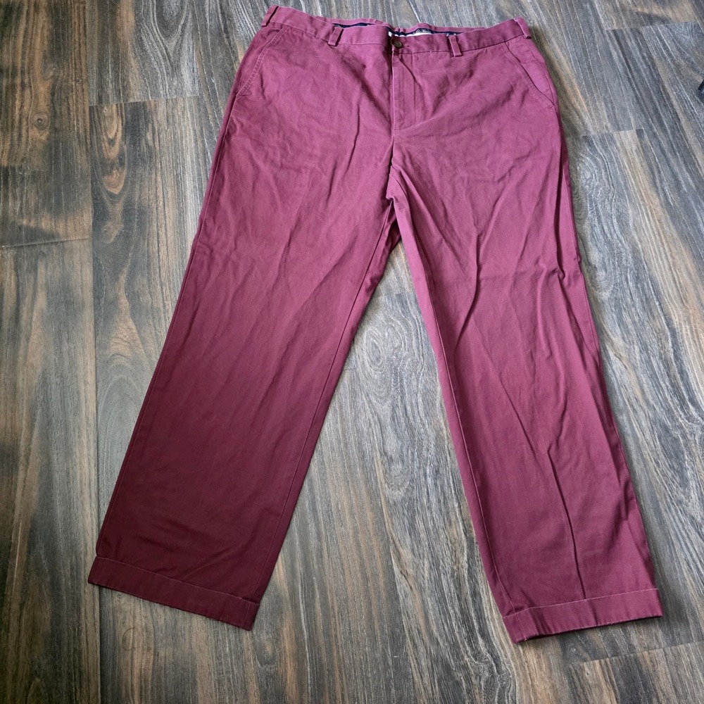 Brooks Brothers Clark Burgundy Cotton Chino Pants Mens 40x32 Flat Front Cuffed